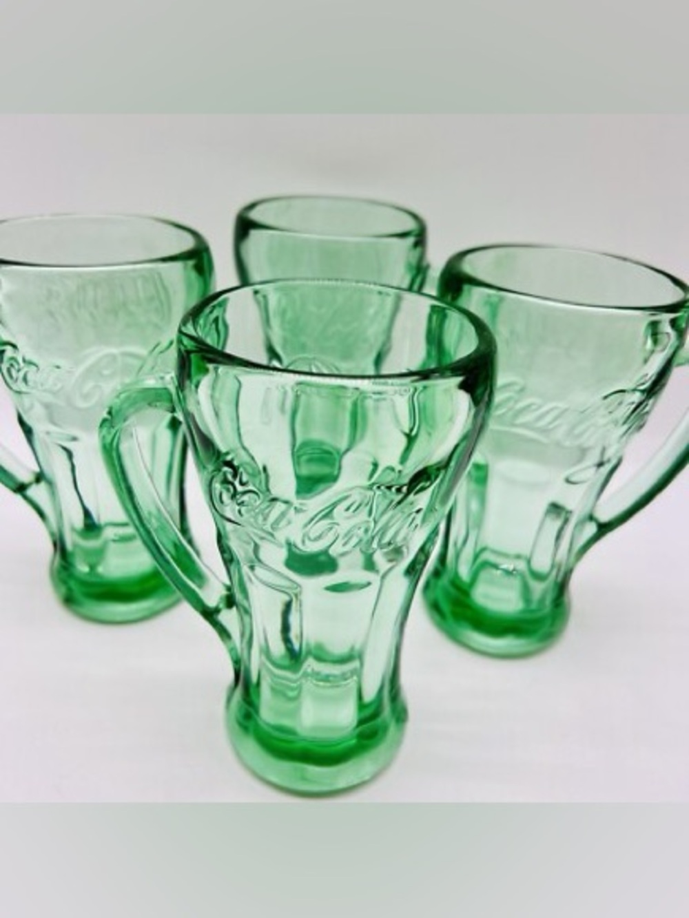 LIBBEY Coca Cola Light Green Embossed Glass Mug, Set of 4